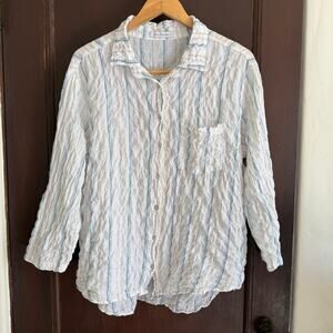CUT LOOSE Cotton Linen Blend Pucker Oversized Button Down Blue White Shirt Small